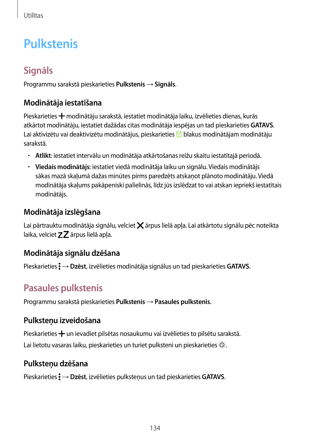 Samsung SM-G901FZWABAL, SM-G901FZDABAL, SM-G901FZKABAL, SM-G901FZBABAL manual Pulkstenis, Signāls, Pasaules pulkstenis 