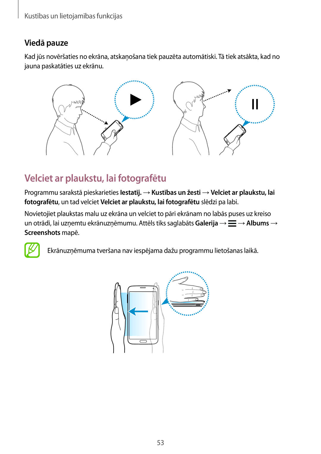 Samsung SM-G901FZKABAL, SM-G901FZDABAL, SM-G901FZWABAL Velciet ar plaukstu, lai fotografētu, Viedā pauze, Screenshots mapē 