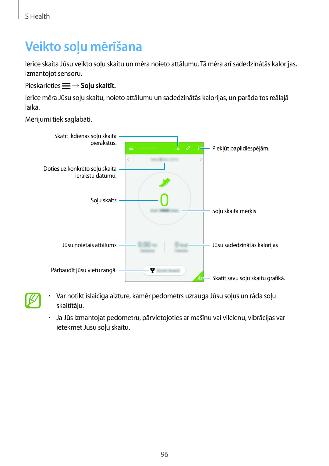 Samsung SM-G901FZDABAL, SM-G901FZKABAL, SM-G901FZWABAL, SM-G901FZBABAL manual Veikto soļu mērīšana 