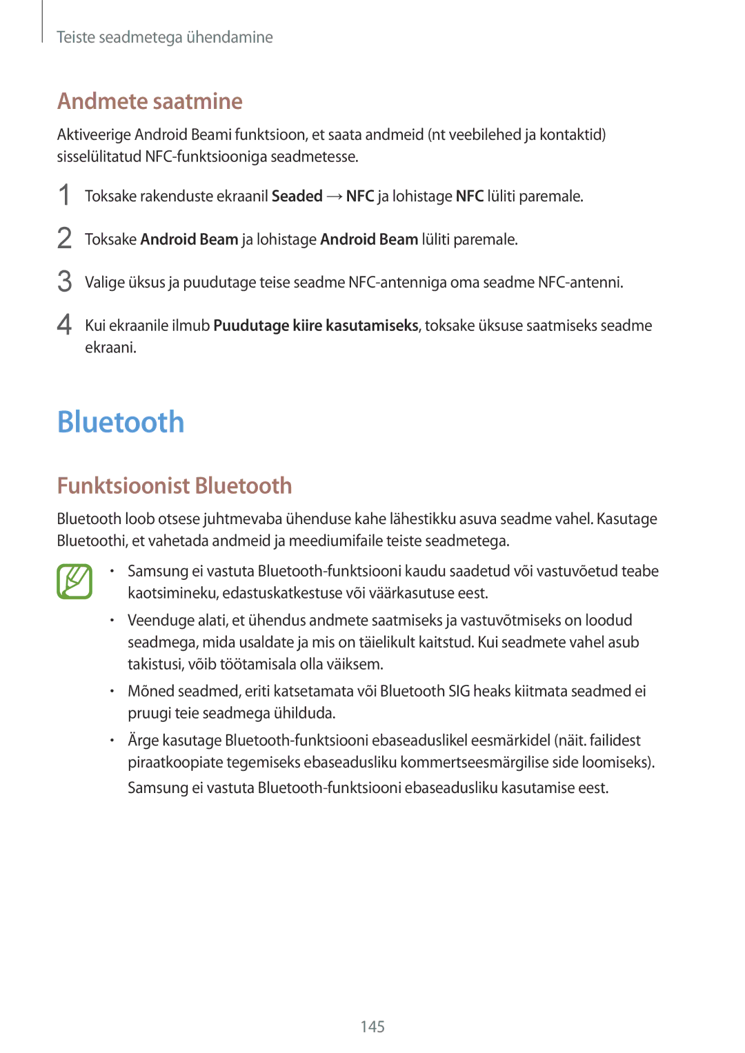 Samsung SM-G901FZKABAL, SM-G901FZDABAL, SM-G901FZWABAL, SM-G901FZBABAL manual Andmete saatmine, Funktsioonist Bluetooth 