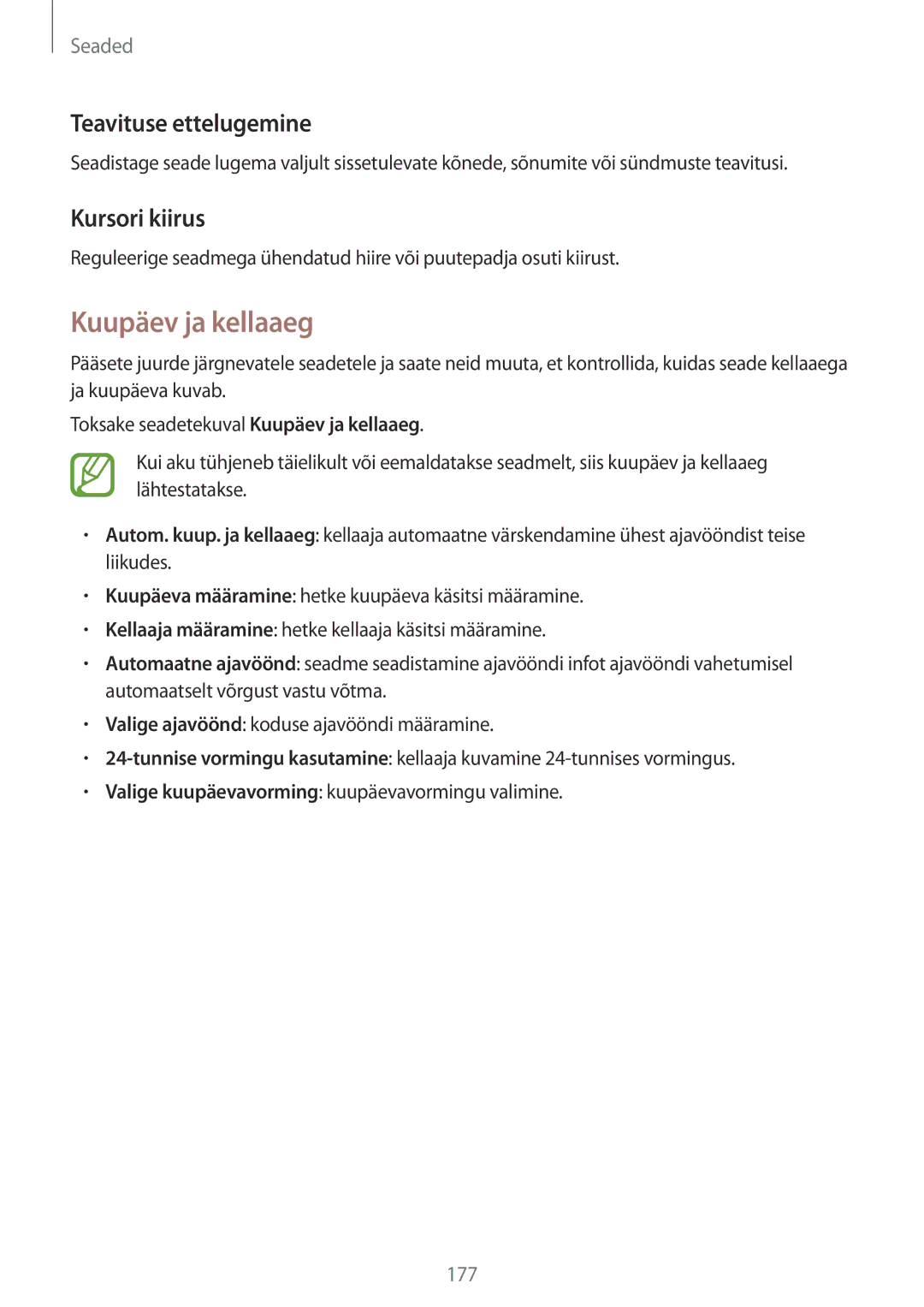 Samsung SM-G901FZKABAL, SM-G901FZDABAL, SM-G901FZWABAL manual Kuupäev ja kellaaeg, Teavituse ettelugemine, Kursori kiirus 