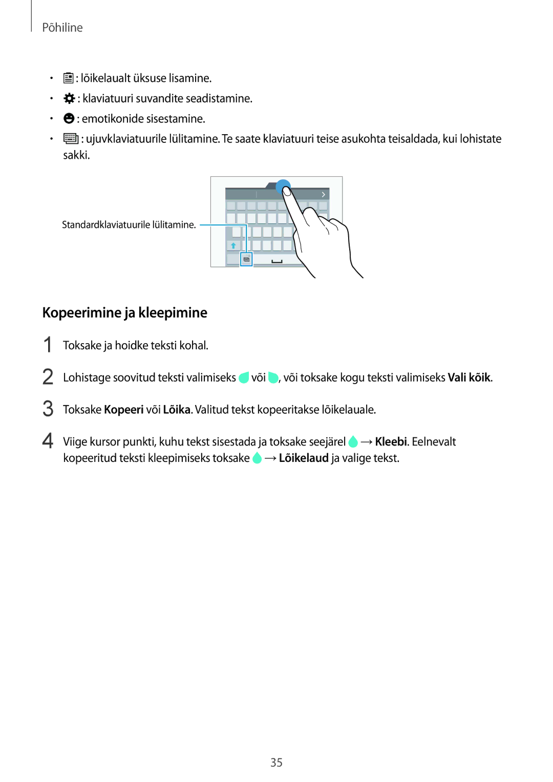 Samsung SM-G901FZBABAL, SM-G901FZDABAL, SM-G901FZKABAL, SM-G901FZWABAL manual Kopeerimine ja kleepimine 