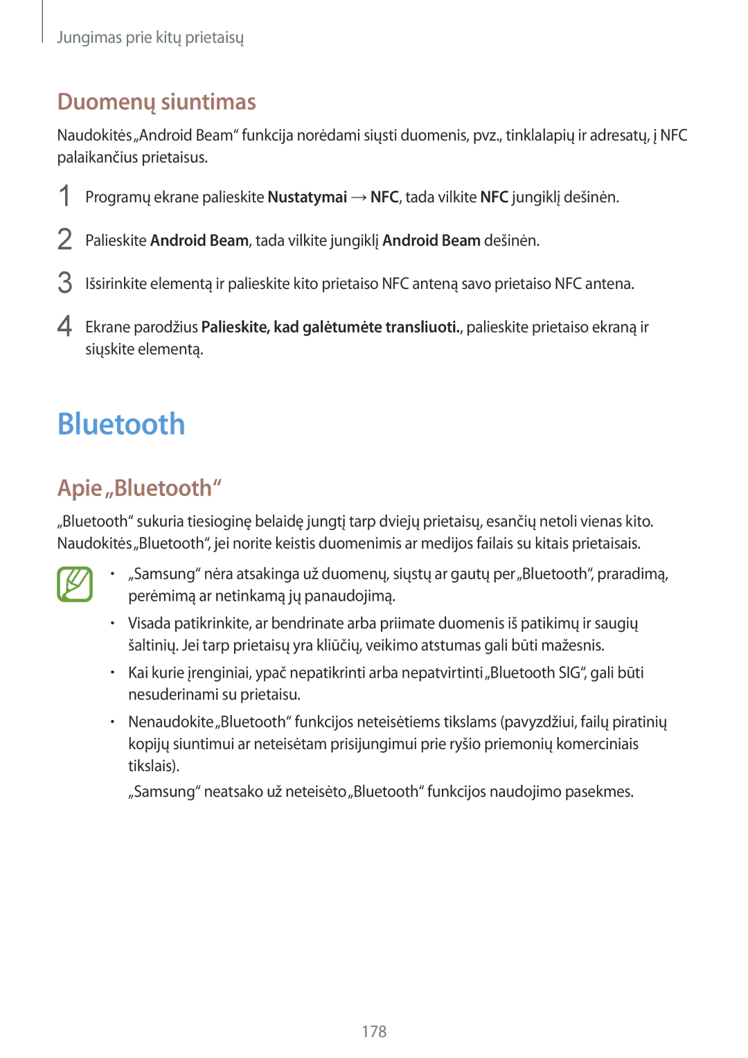 Samsung SM-G901FZWABAL, SM-G901FZDABAL, SM-G901FZKABAL, SM-G901FZBABAL manual Duomenų siuntimas, Apie„Bluetooth 