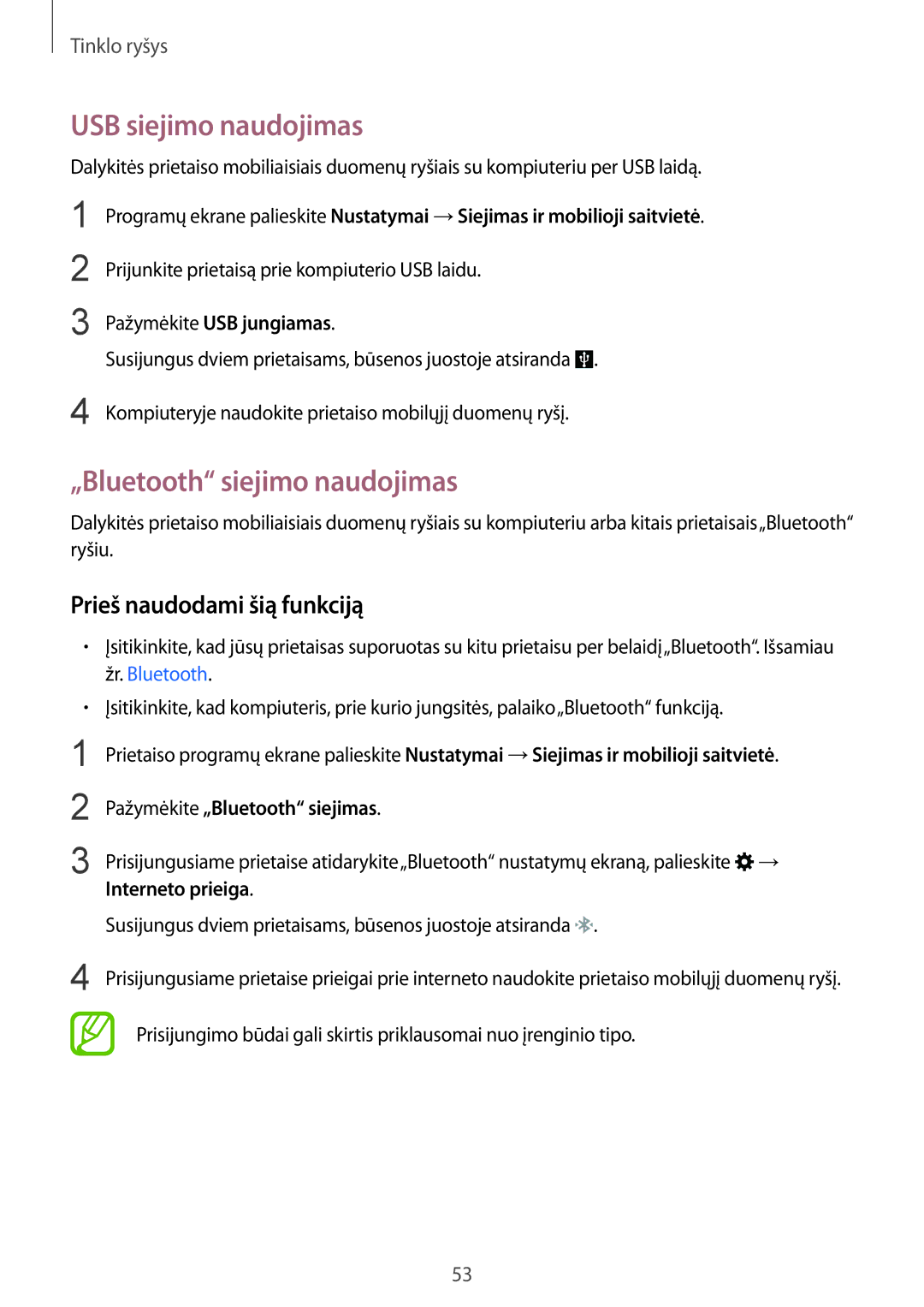 Samsung SM-G901FZKABAL, SM-G901FZDABAL USB siejimo naudojimas, „Bluetooth siejimo naudojimas, Pažymėkite USB jungiamas 