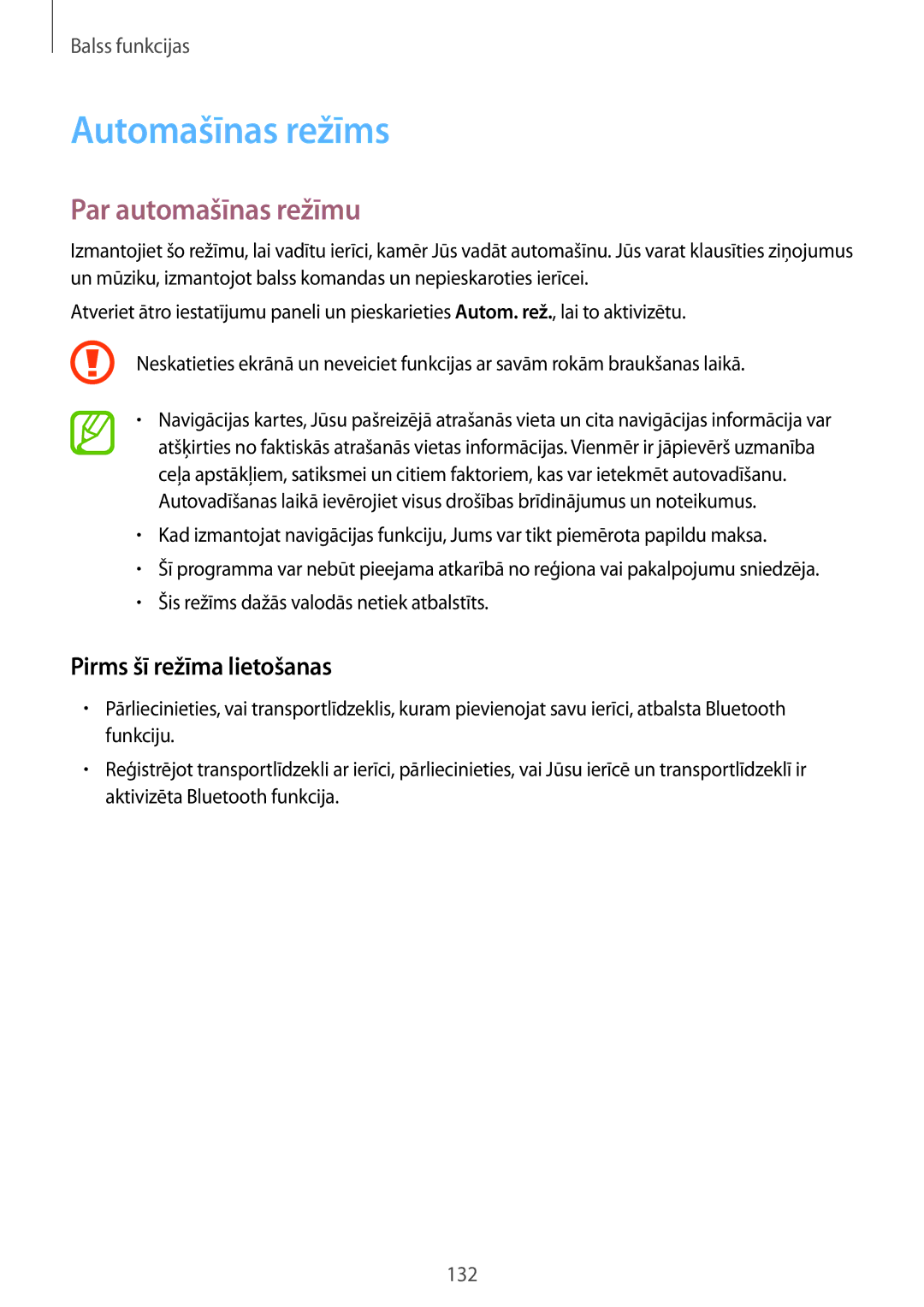 Samsung SM-G901FZDABAL, SM-G901FZKABAL, SM-G901FZWABAL, SM-G901FZBABAL manual Automašīnas režīms, Par automašīnas režīmu 