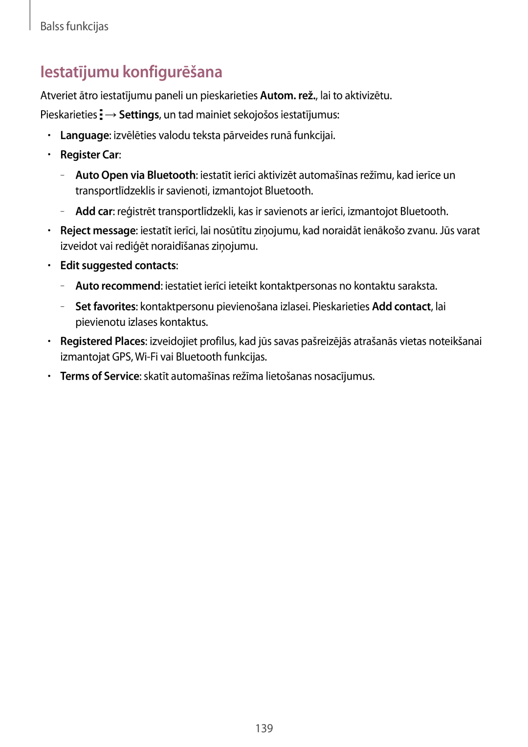 Samsung SM-G901FZBABAL Language izvēlēties valodu teksta pārveides runā funkcijai, Register Car, Edit suggested contacts 