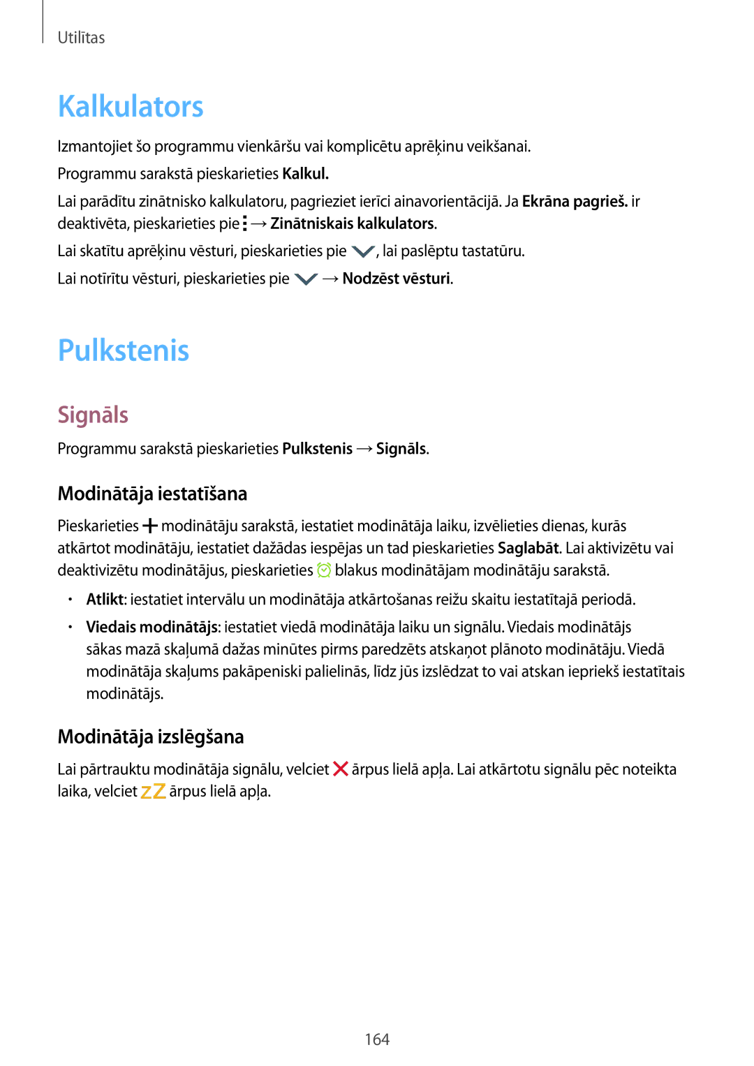 Samsung SM-G901FZDABAL, SM-G901FZKABAL Kalkulators, Pulkstenis, Signāls, Modinātāja iestatīšana, Modinātāja izslēgšana 