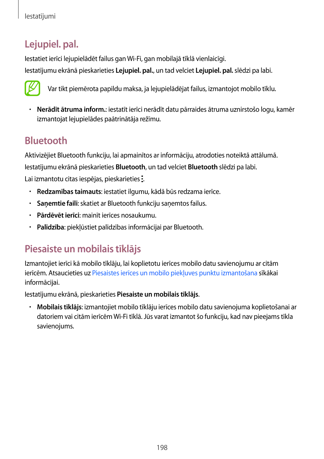 Samsung SM-G901FZWABAL, SM-G901FZDABAL, SM-G901FZKABAL manual Lejupiel. pal, Bluetooth, Piesaiste un mobilais tīklājs 