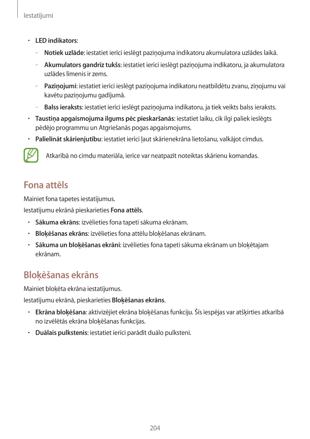 Samsung SM-G901FZDABAL, SM-G901FZKABAL, SM-G901FZWABAL, SM-G901FZBABAL manual Fona attēls, Bloķēšanas ekrāns, LED indikators 