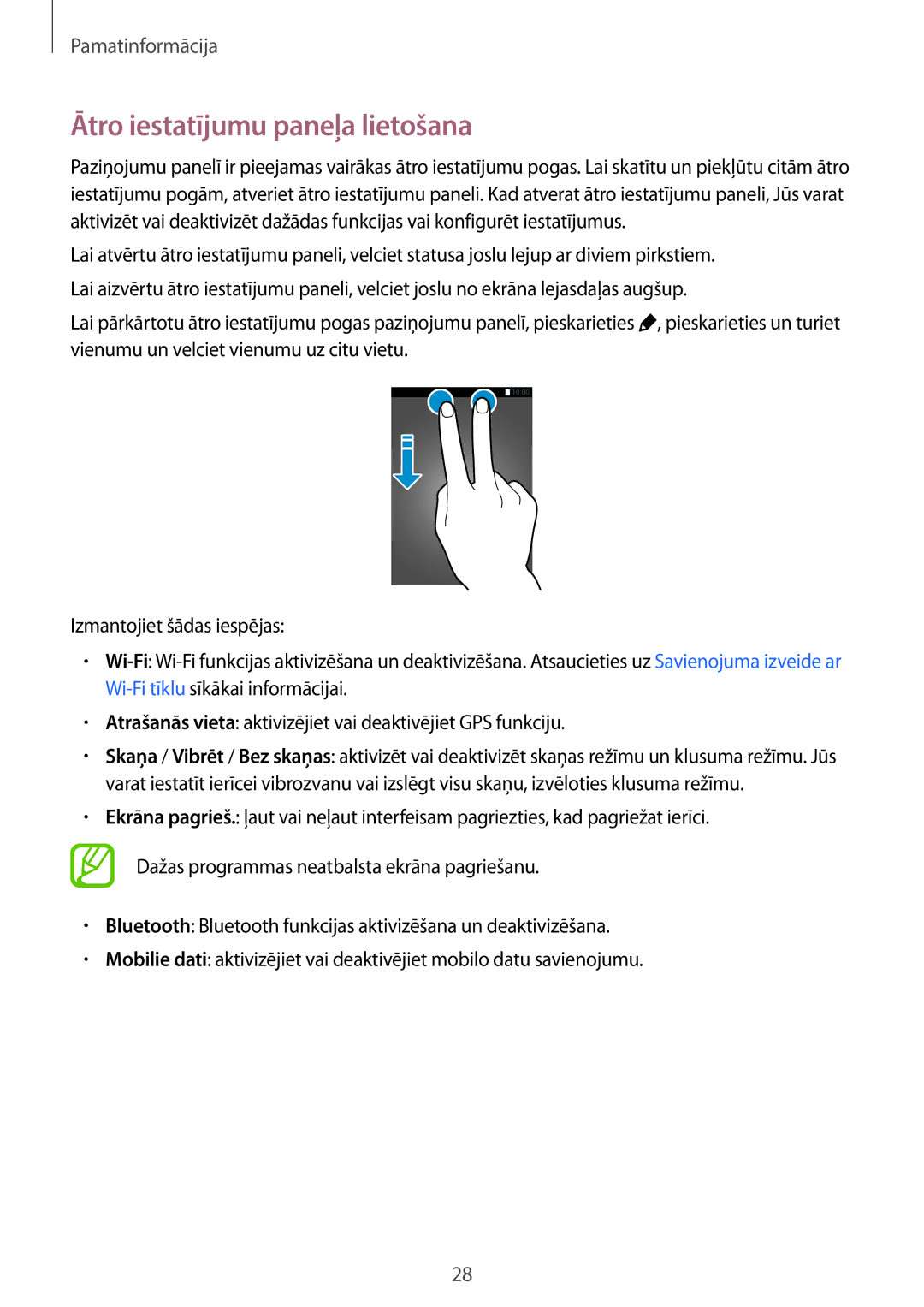 Samsung SM-G901FZDABAL, SM-G901FZKABAL, SM-G901FZWABAL, SM-G901FZBABAL manual Ātro iestatījumu paneļa lietošana 