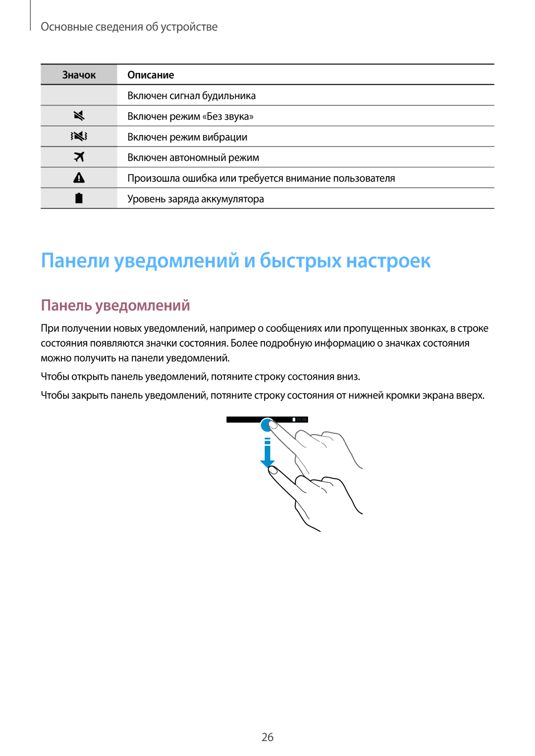 Samsung SM-G901FZWABAL, SM-G901FZDABAL, SM-G901FZKABAL manual Панели уведомлений и быстрых настроек, Панель уведомлений 