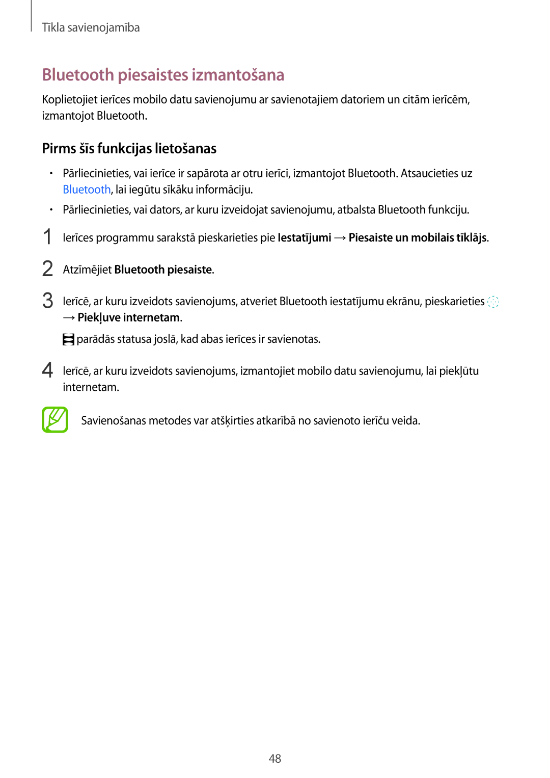 Samsung SM-G901FZDABAL Bluetooth piesaistes izmantošana, Atzīmējiet Bluetooth piesaiste, →Piekļuve internetam, Internetam 