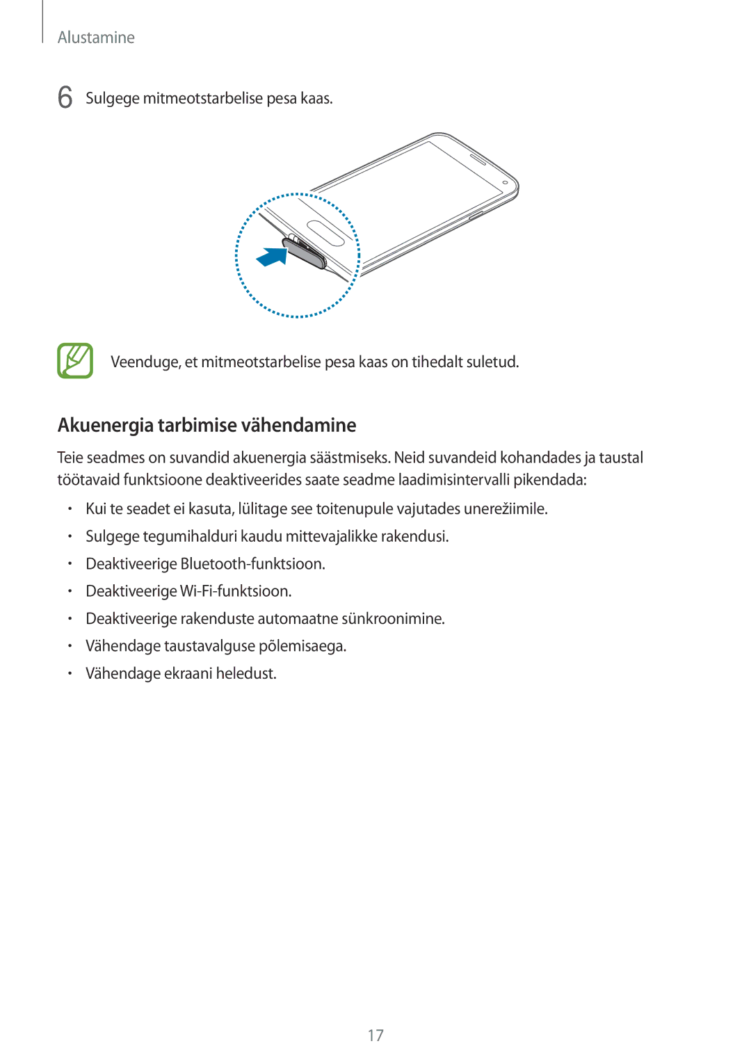 Samsung SM-G901FZKABAL, SM-G901FZDABAL, SM-G901FZWABAL, SM-G901FZBABAL manual Akuenergia tarbimise vähendamine 