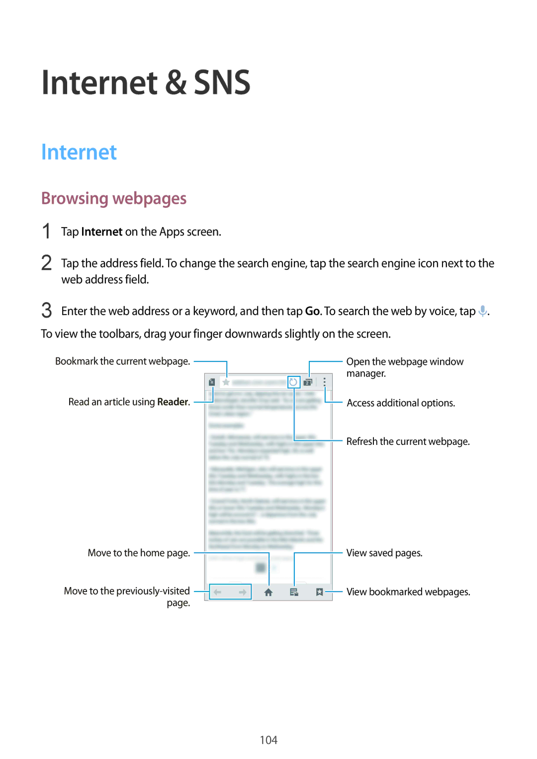 Samsung SM-G901FZBABOG, SM-G901FZKACOS, SM-G901FZDABAL, SM-G901FZWAVGR, SM-G901FZWADBT manual Internet & SNS, Browsing webpages 