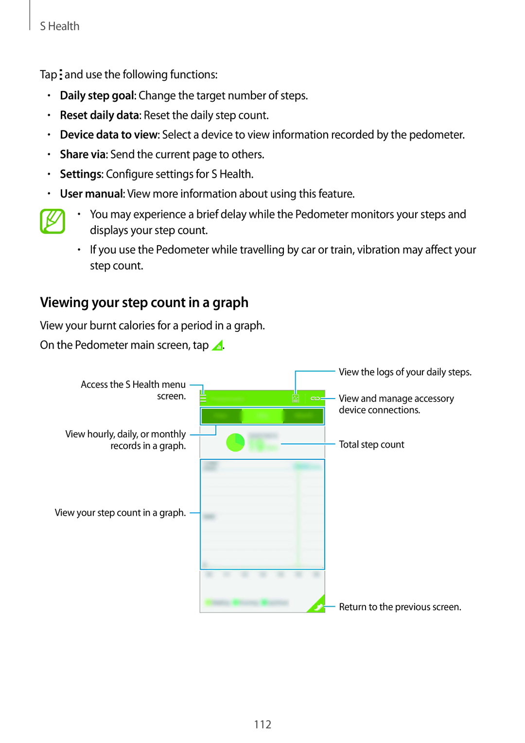 Samsung SM-G901FZKACOS, SM-G901FZDABAL, SM-G901FZWAVGR, SM-G901FZWADBT, SM-G901FZKAVGR Viewing your step count in a graph 