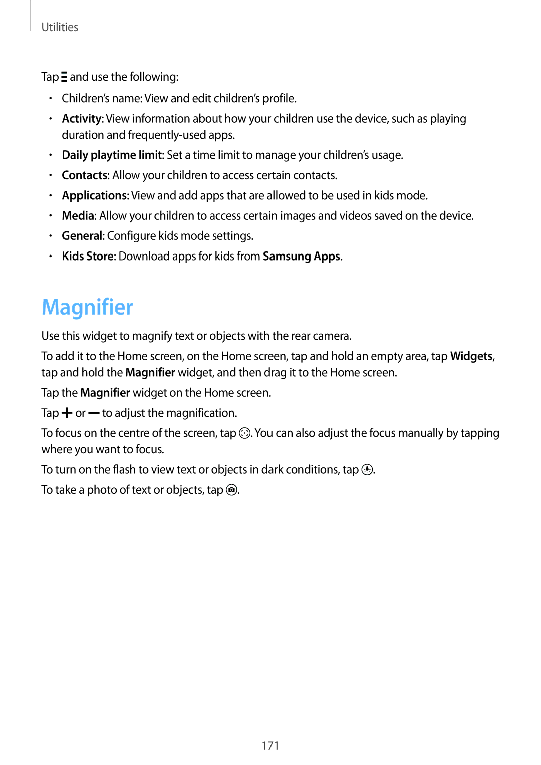 Samsung SM-G901FZWADBT, SM-G901FZKACOS, SM-G901FZDABAL, SM-G901FZWAVGR, SM-G901FZKAVGR, SM-G901FZKAVD2 manual Magnifier 