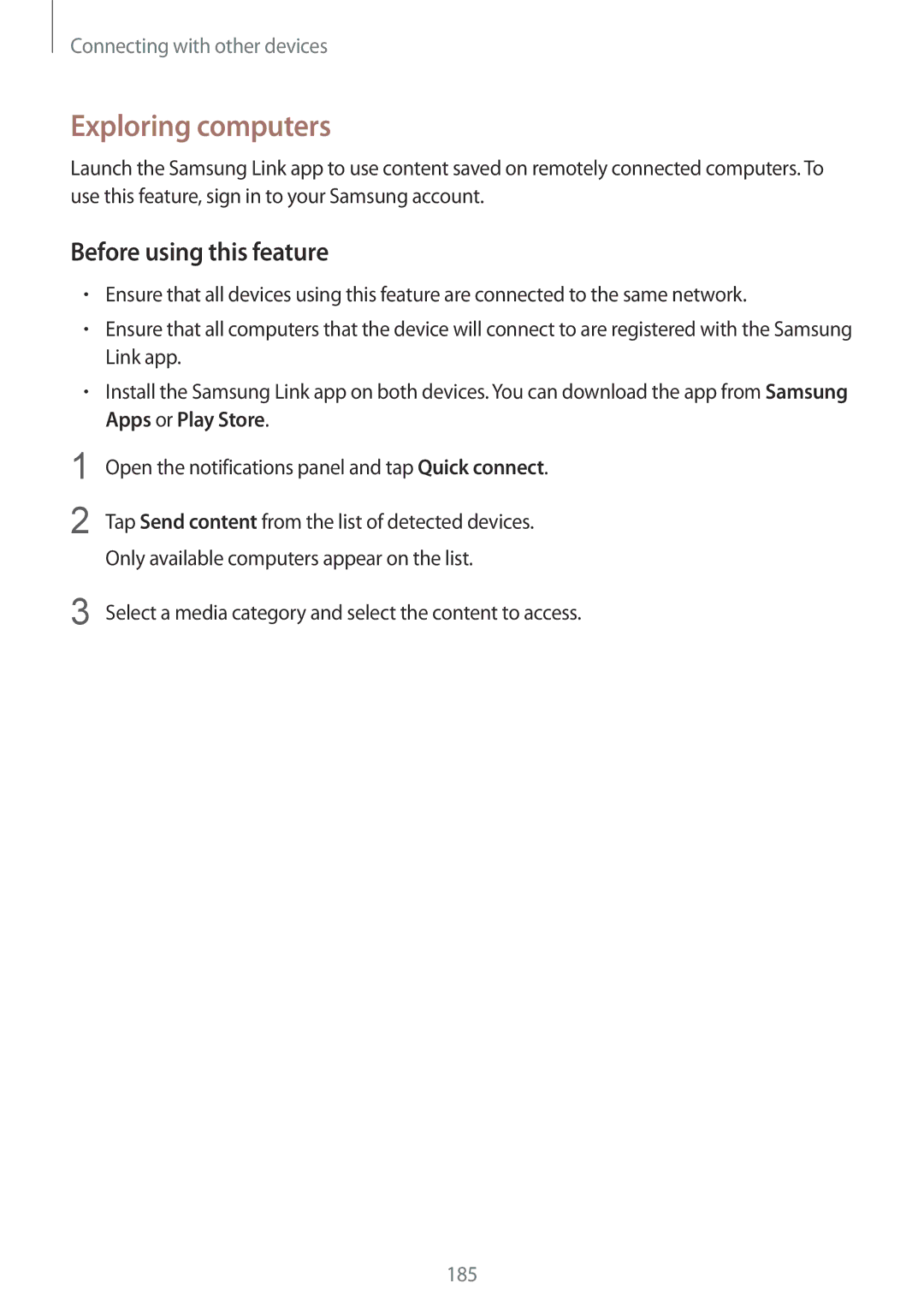 Samsung SM-G901FZKABOG, SM-G901FZKACOS manual Exploring computers, Select a media category and select the content to access 