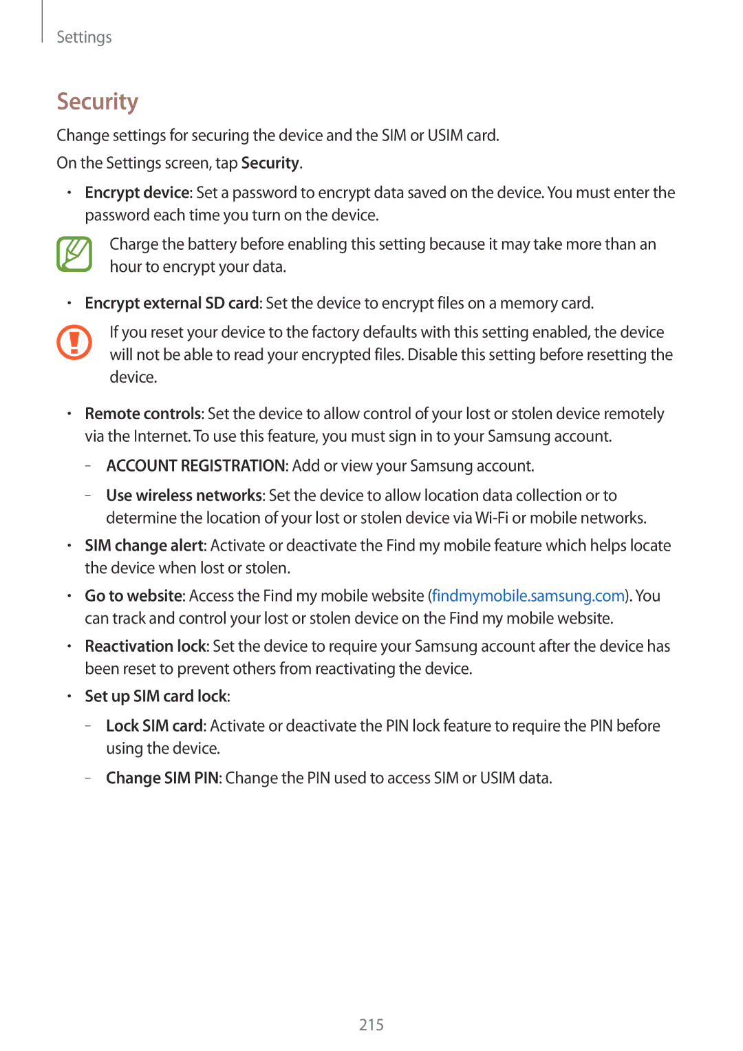 Samsung SM-G901FZDAFTM manual Security, Account Registration Add or view your Samsung account, Set up SIM card lock 