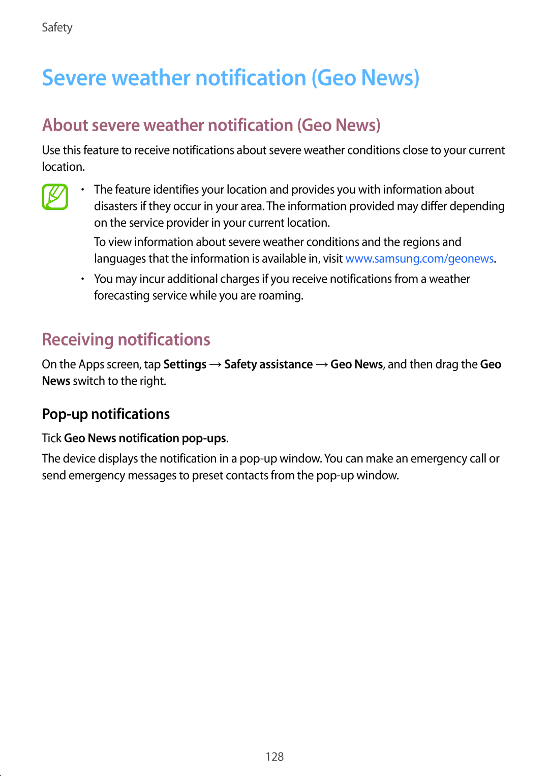 Samsung SM-G901FZWABOG, SM-G901FZKACOS Severe weather notification Geo News, About severe weather notification Geo News 