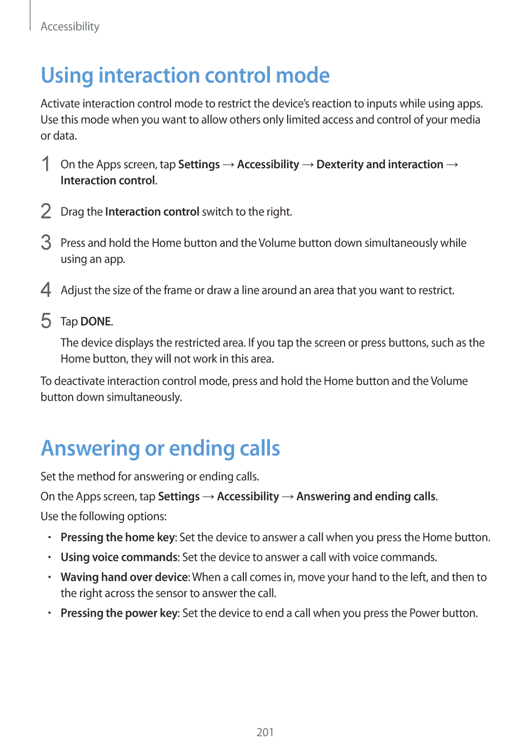 Samsung SM-G901FZKAVD2, SM-G901FZKACOS, SM-G901FZDABAL manual Using interaction control mode, Answering or ending calls 