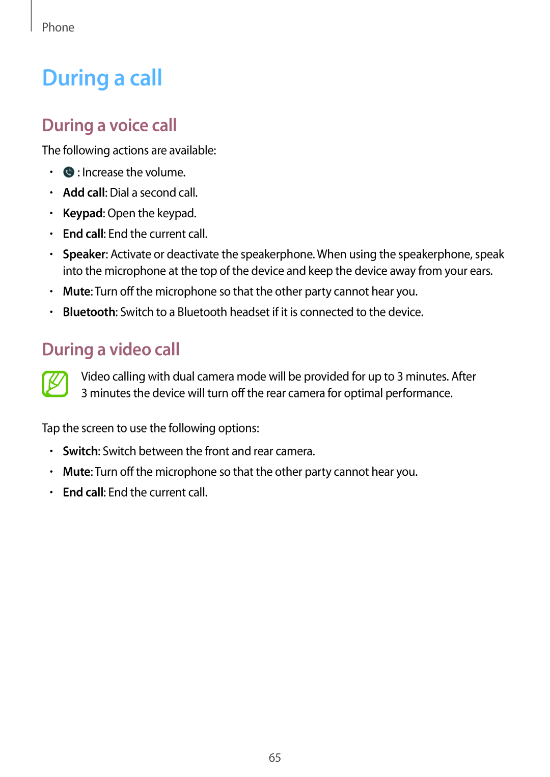 Samsung SM-G901FZBADTM, SM-G901FZKACOS, SM-G901FZDABAL manual During a call, During a voice call, During a video call 