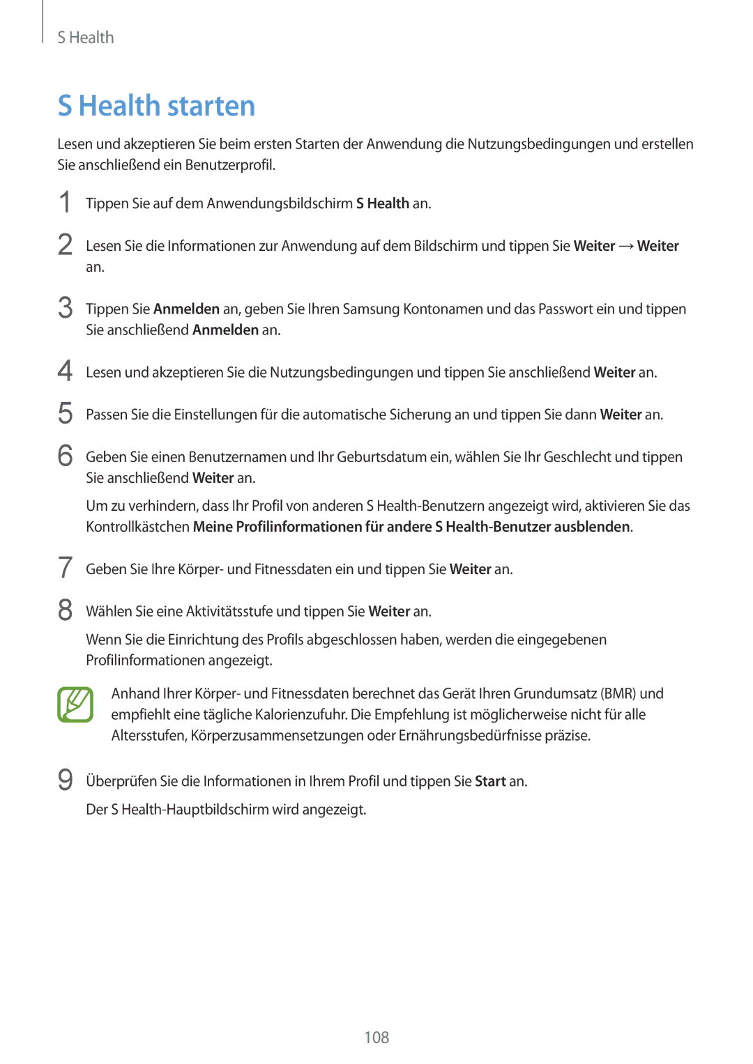 Samsung SM-G901FZWADTM, SM-G901FZKACOS, SM-G901FZDABAL, SM-G901FZWAVGR, SM-G901FZWADBT, SM-G901FZKAVGR manual Health starten 