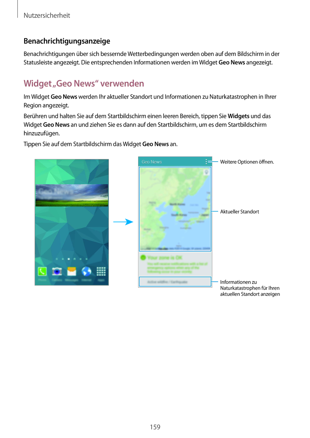 Samsung SM-G901FZWADTM, SM-G901FZKACOS, SM-G901FZDABAL, SM-G901FZWAVGR Widget„Geo News verwenden, Benachrichtigungsanzeige 