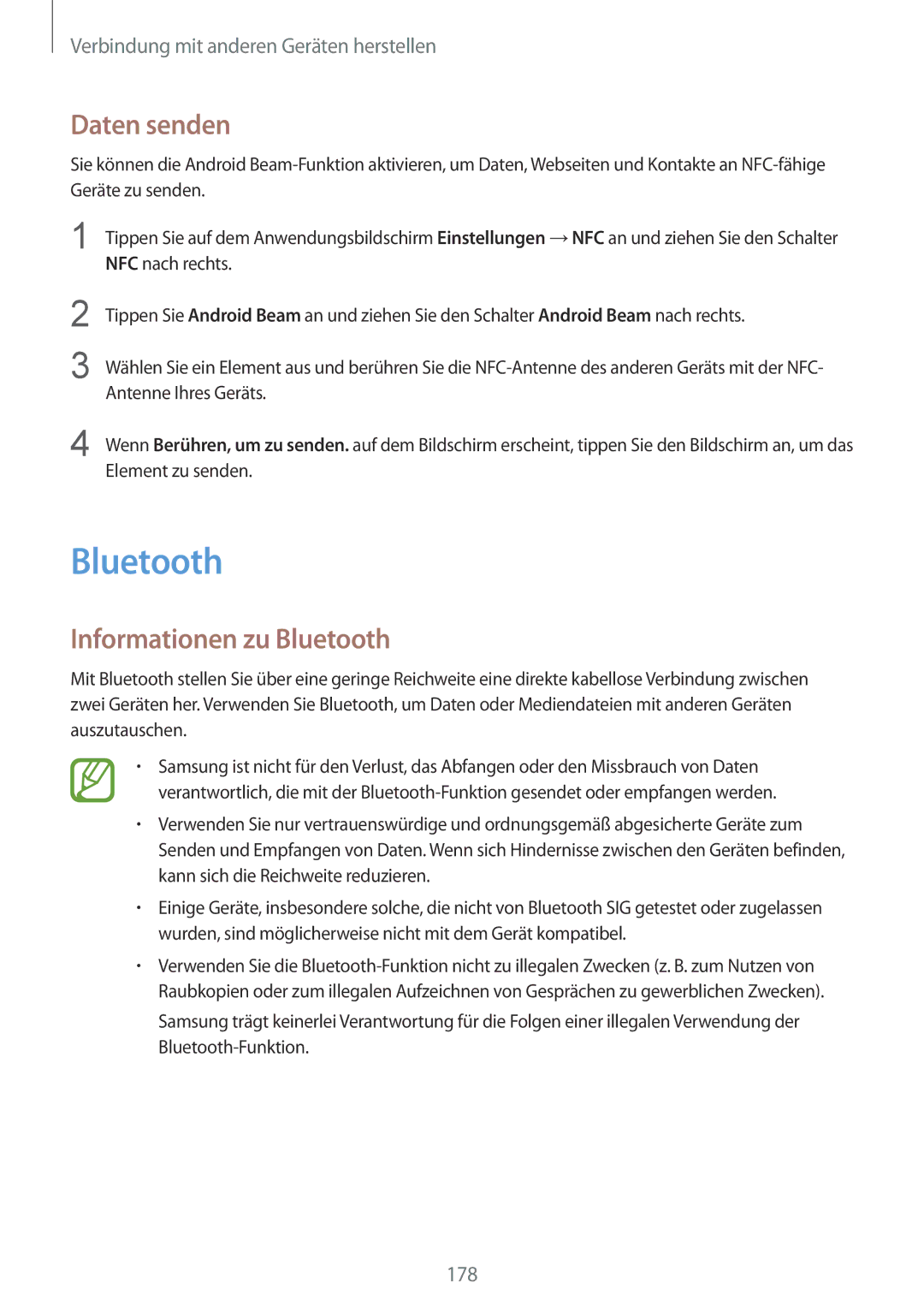 Samsung SM-G901FZKABAL, SM-G901FZKACOS, SM-G901FZDABAL, SM-G901FZWAVGR manual Daten senden, Informationen zu Bluetooth 