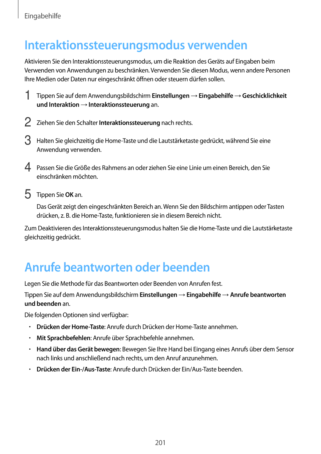 Samsung SM-G901FZBABAL, SM-G901FZKACOS manual Interaktionssteuerungsmodus verwenden, Anrufe beantworten oder beenden 