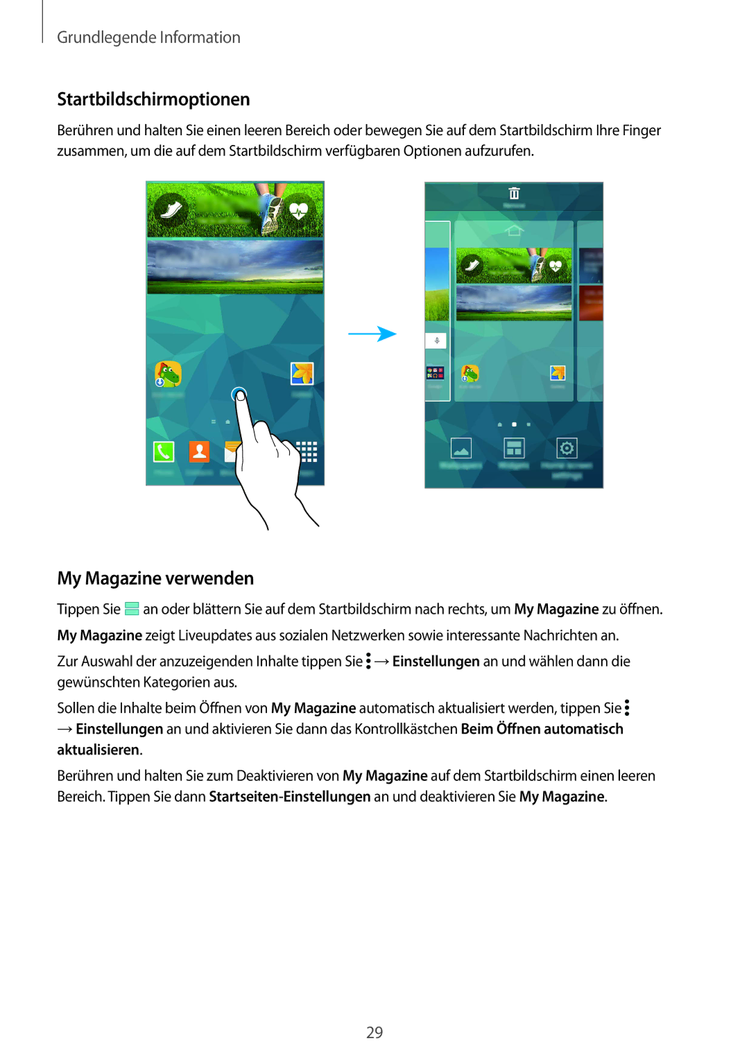 Samsung SM-G901FZWAEUR, SM-G901FZKACOS, SM-G901FZDABAL, SM-G901FZWAVGR manual Startbildschirmoptionen, My Magazine verwenden 