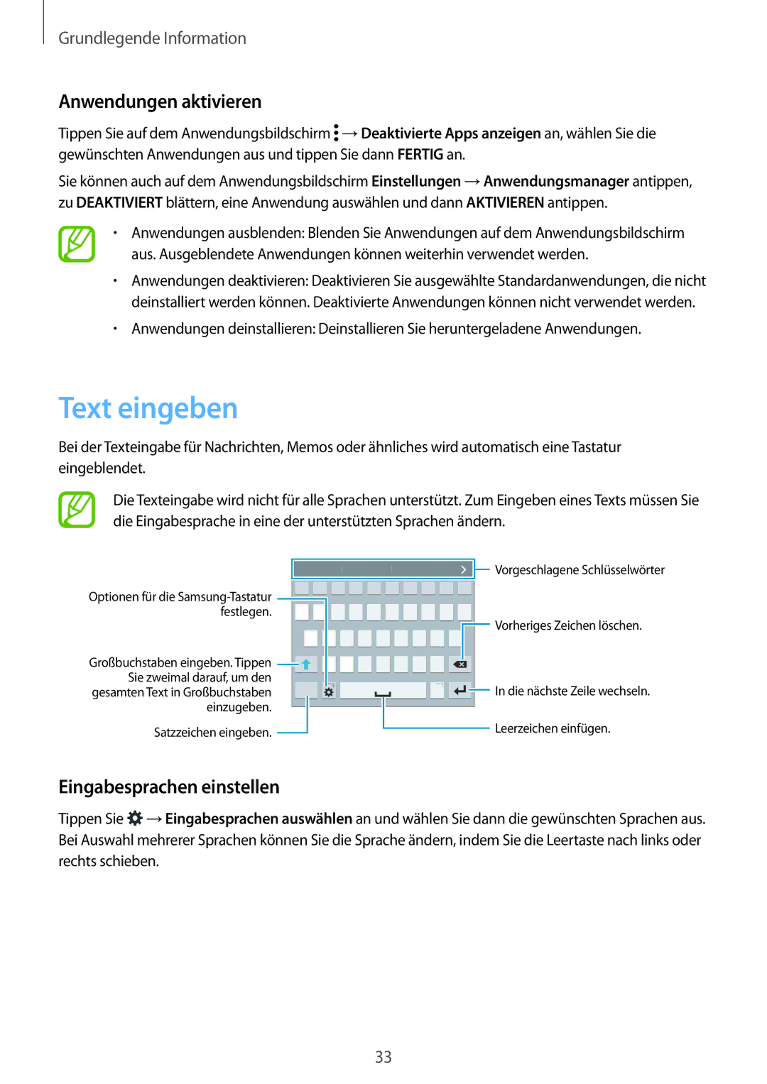 Samsung SM-G901FZKABOG, SM-G901FZKACOS, SM-G901FZDABAL Text eingeben, Anwendungen aktivieren, Eingabesprachen einstellen 