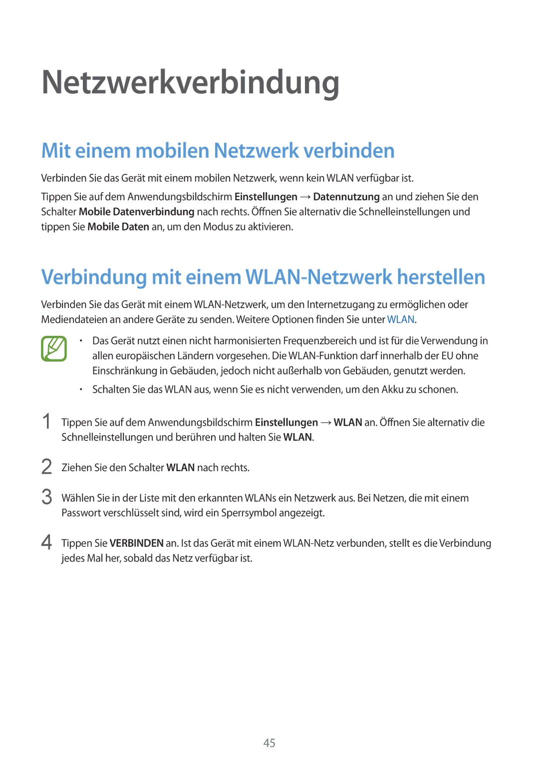 Samsung SM-G901FZWABAL, SM-G901FZKACOS, SM-G901FZDABAL manual Netzwerkverbindung, Mit einem mobilen Netzwerk verbinden 