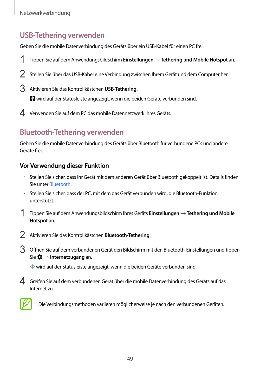 Samsung SM-G901FZWABOG, SM-G901FZKACOS, SM-G901FZDABAL manual USB-Tethering verwenden, Bluetooth-Tethering verwenden 