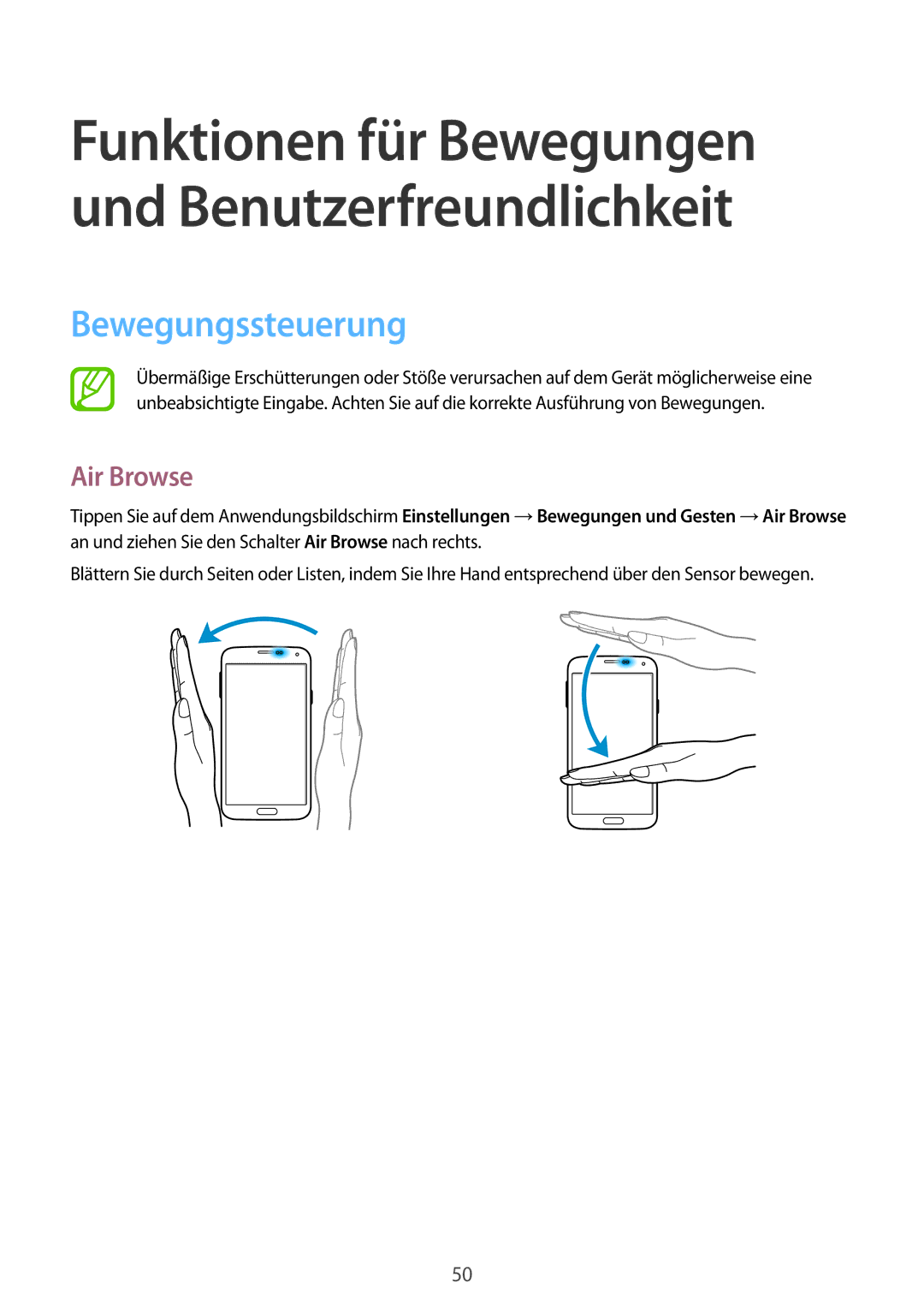 Samsung SM-G901FZKABOG, SM-G901FZKACOS, SM-G901FZDABAL, SM-G901FZWAVGR, SM-G901FZWADBT manual Bewegungssteuerung, Air Browse 