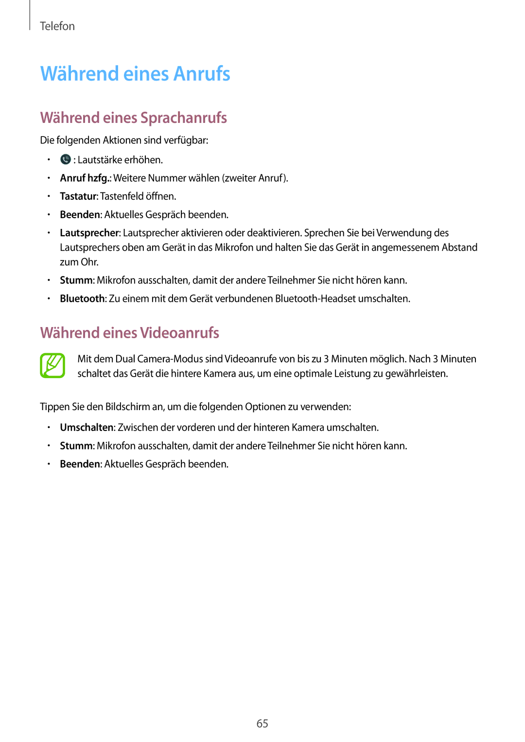 Samsung SM-G901FZBABAL, SM-G901FZKACOS manual Während eines Anrufs, Während eines Sprachanrufs, Während eines Videoanrufs 