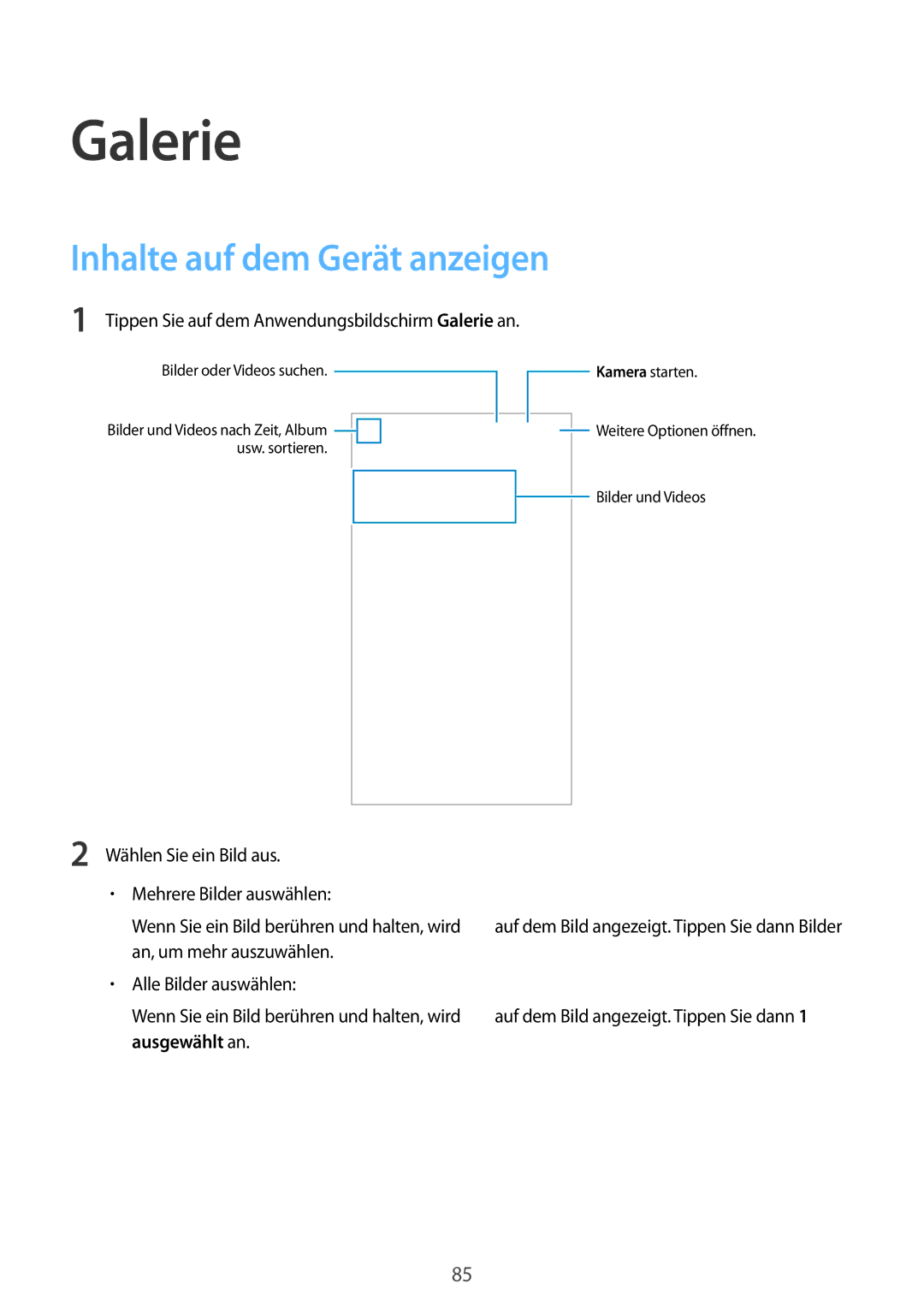 Samsung SM-G901FZKACOS, SM-G901FZDABAL, SM-G901FZWAVGR, SM-G901FZWADBT manual Galerie, Inhalte auf dem Gerät anzeigen 