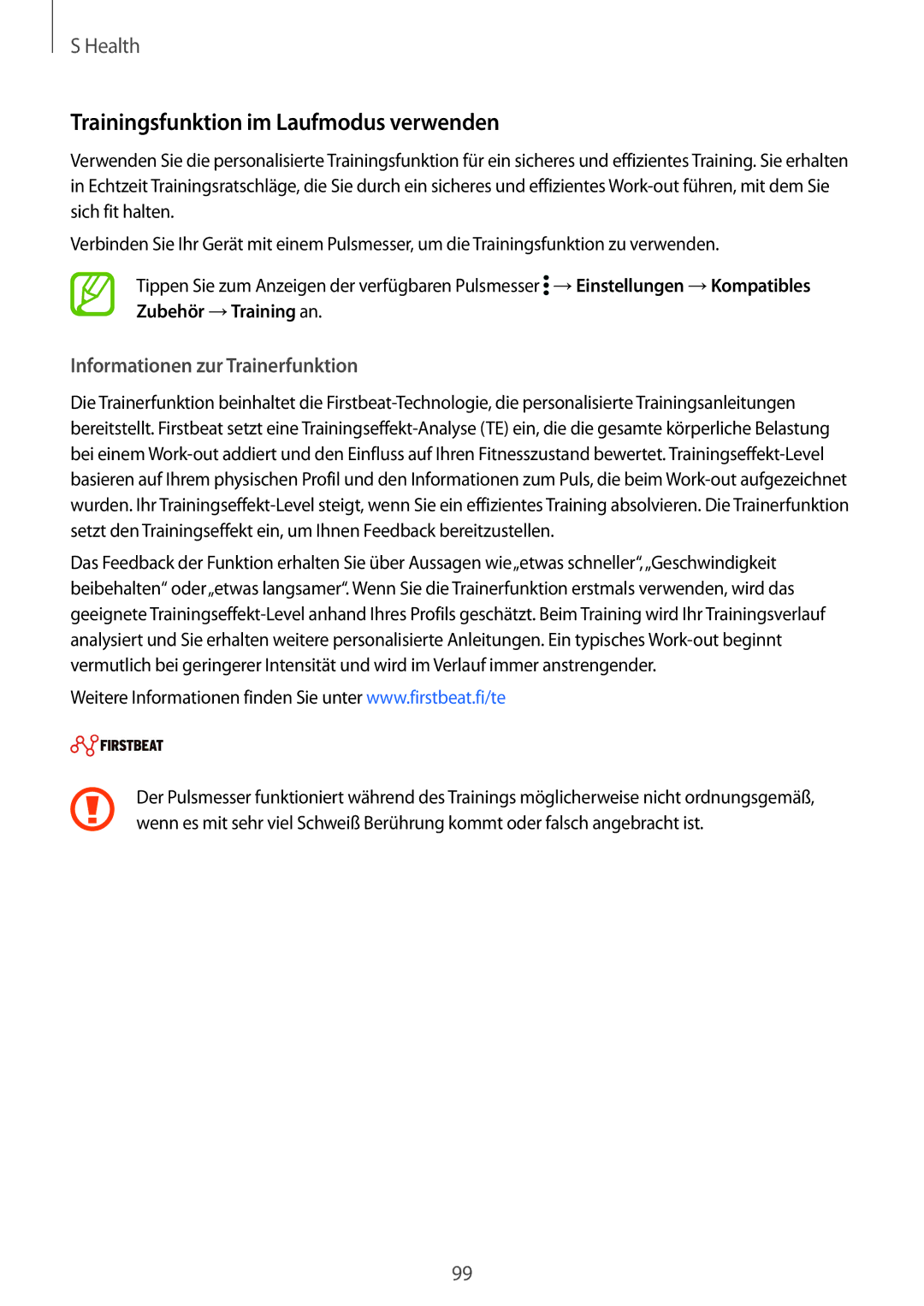 Samsung SM-G901FZBABAL, SM-G901FZKACOS manual Trainingsfunktion im Laufmodus verwenden, Informationen zur Trainerfunktion 