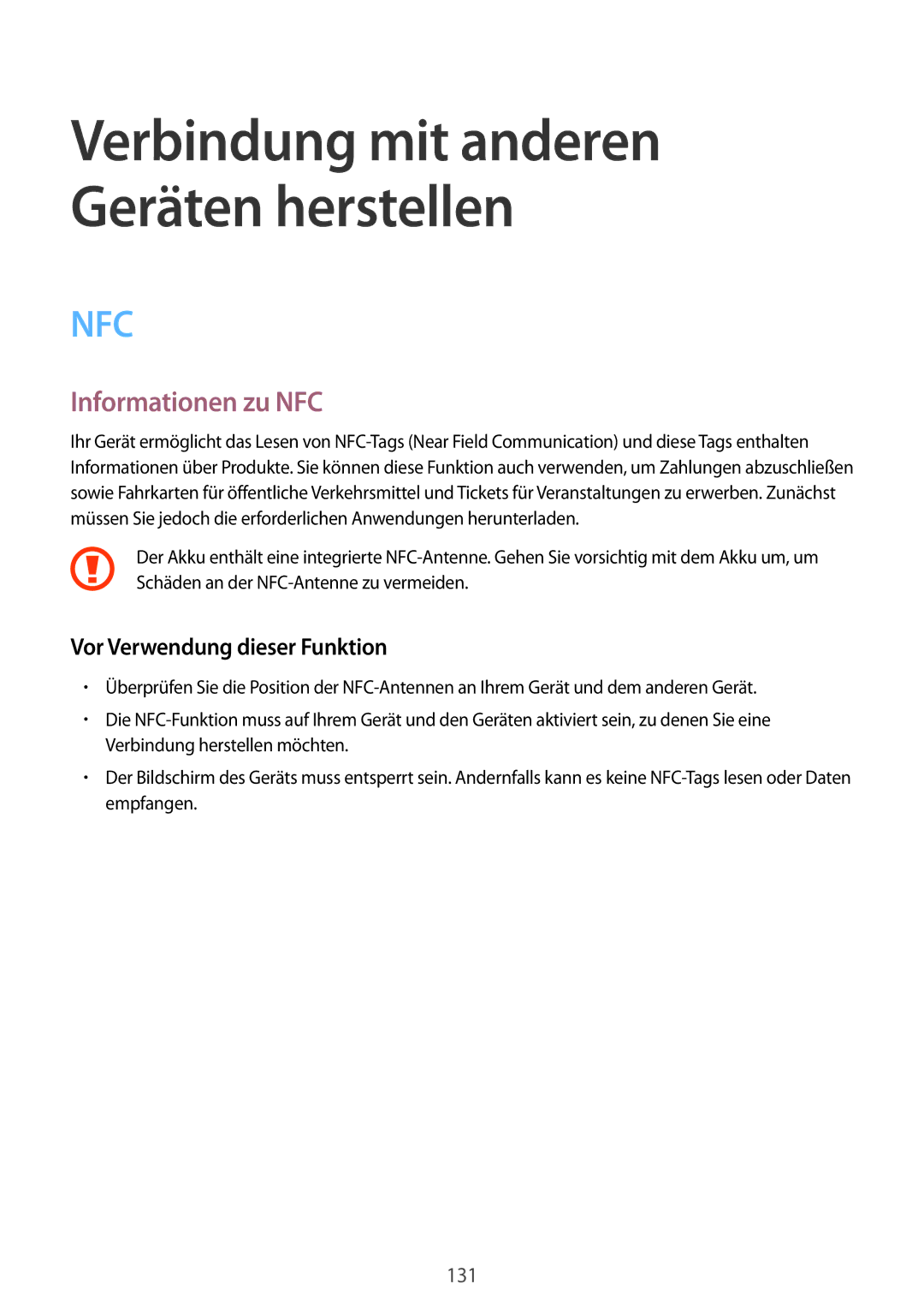 Samsung SM-G901FZWAEUR, SM-G901FZKACOS, SM-G901FZDABAL manual Verbindung mit anderen Geräten herstellen, Informationen zu NFC 