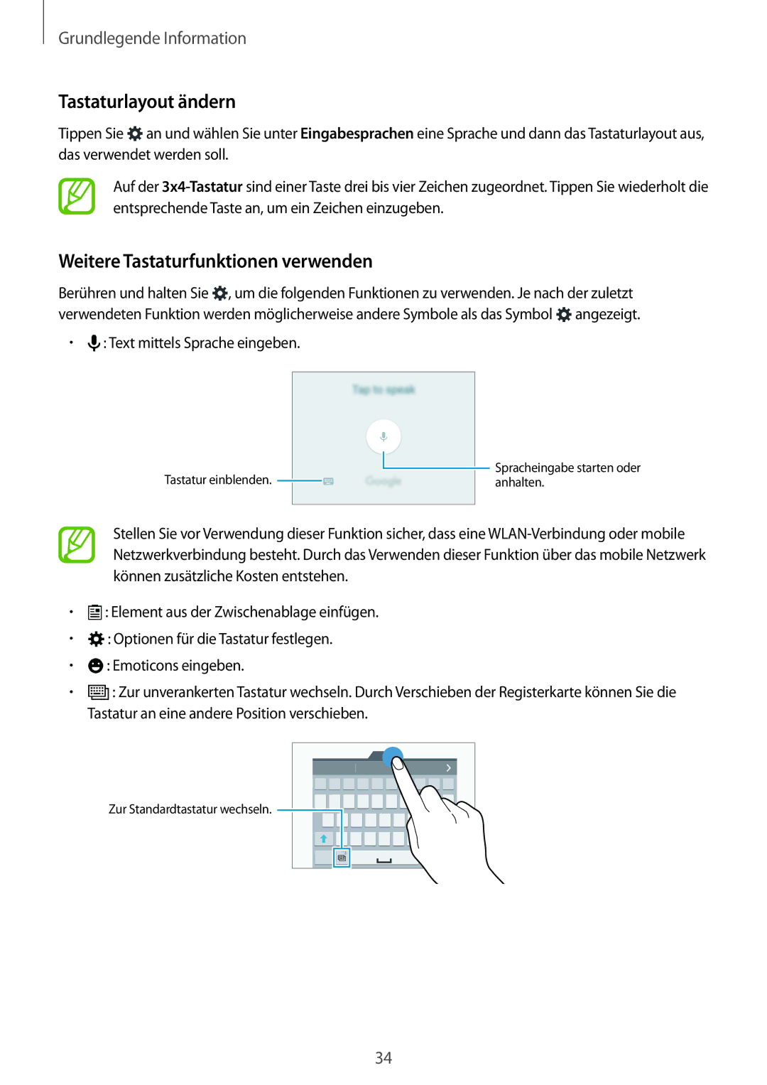 Samsung SM-G901FZKACOS, SM-G901FZDABAL, SM-G901FZWAVGR manual Tastaturlayout ändern, Weitere Tastaturfunktionen verwenden 