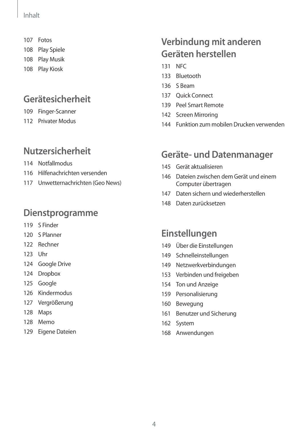 Samsung SM-G901FZKAVGR, SM-G901FZKACOS, SM-G901FZDABAL, SM-G901FZWAVGR, SM-G901FZWADBT, SM-G901FZKAVD2 manual Gerätesicherheit 