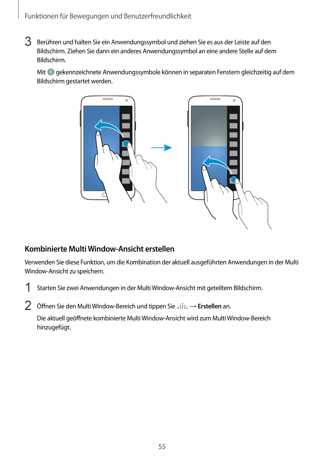 Samsung SM-G901FZKAVGR Kombinierte Multi Window-Ansicht erstellen, Funktionen für Bewegungen und Benutzerfreundlichkeit 