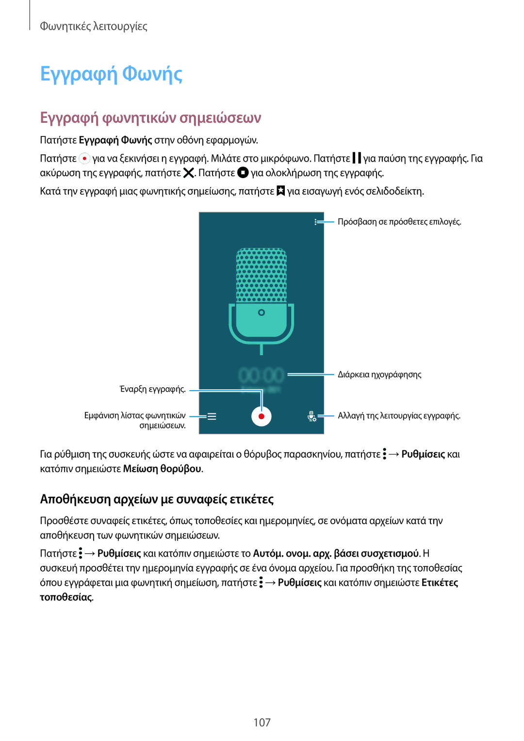 Samsung SM-G901FZWACOS manual Εγγραφή Φωνής, Εγγραφή φωνητικών σημειώσεων, Αποθήκευση αρχείων με συναφείς ετικέτες 