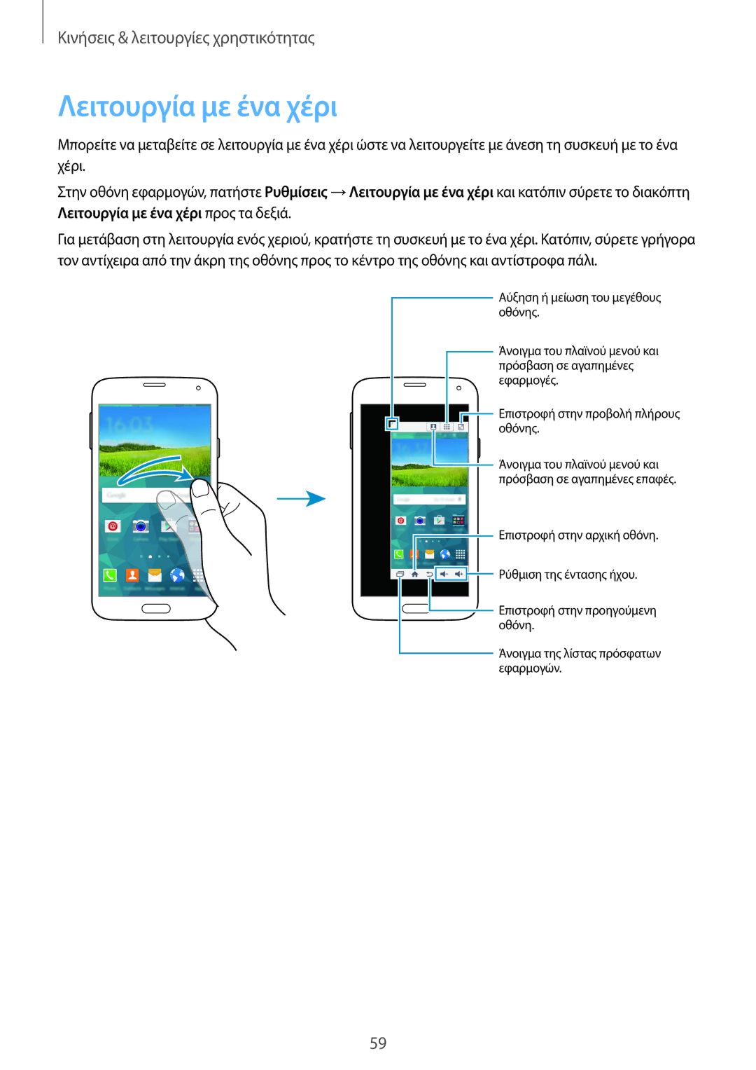 Samsung SM-G901FZWACOS, SM-G901FZKACOS, SM-G901FZWAVGR, SM-G901FZKAVGR, SM-G901FZWAEUR, SM-G901FZKAEUR Λειτουργία με ένα χέρι 