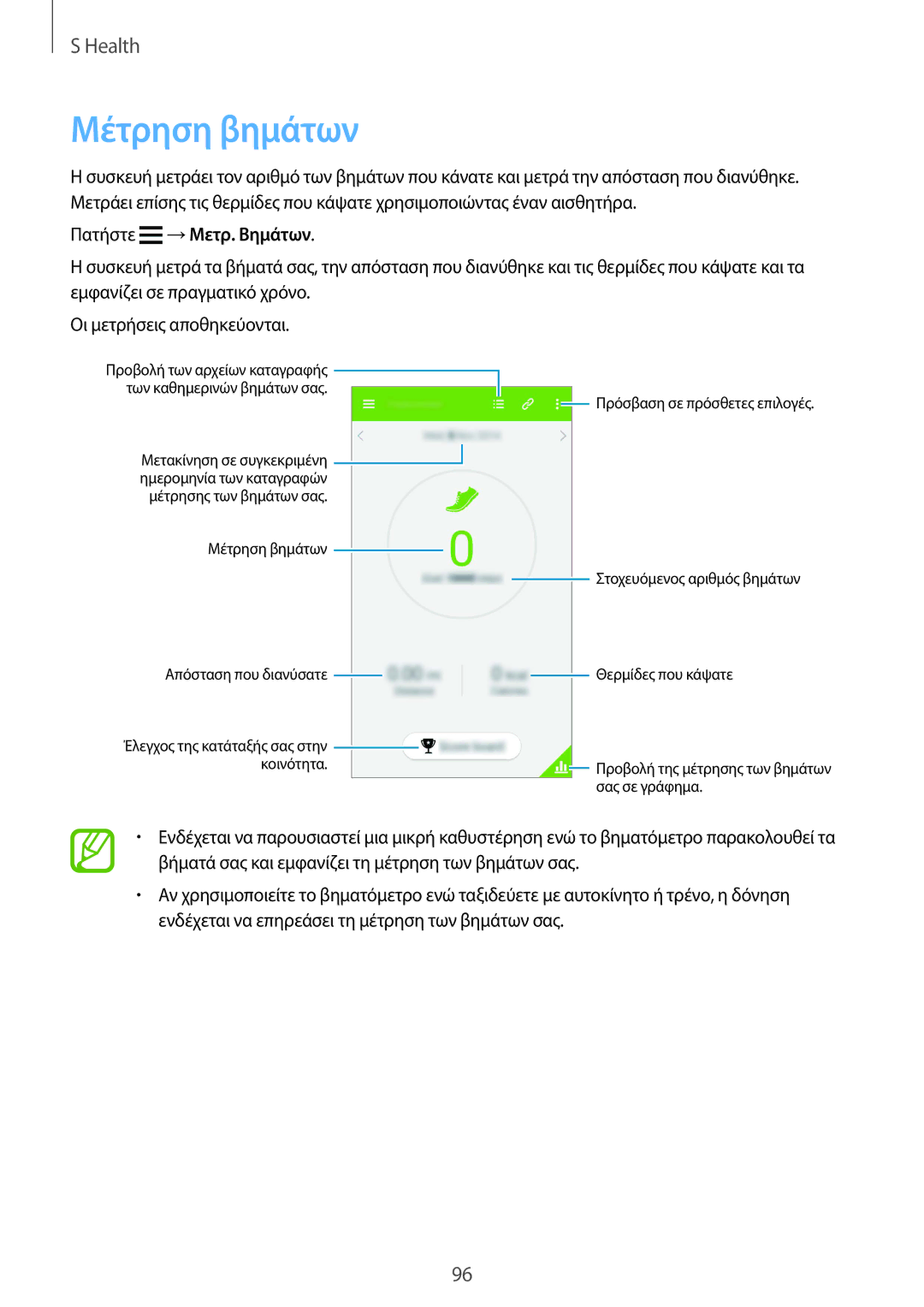 Samsung SM-G901FZKACOS, SM-G901FZWAVGR, SM-G901FZKAVGR, SM-G901FZWAEUR manual Μέτρηση βημάτων, Πατήστε →Μετρ. Βημάτων 