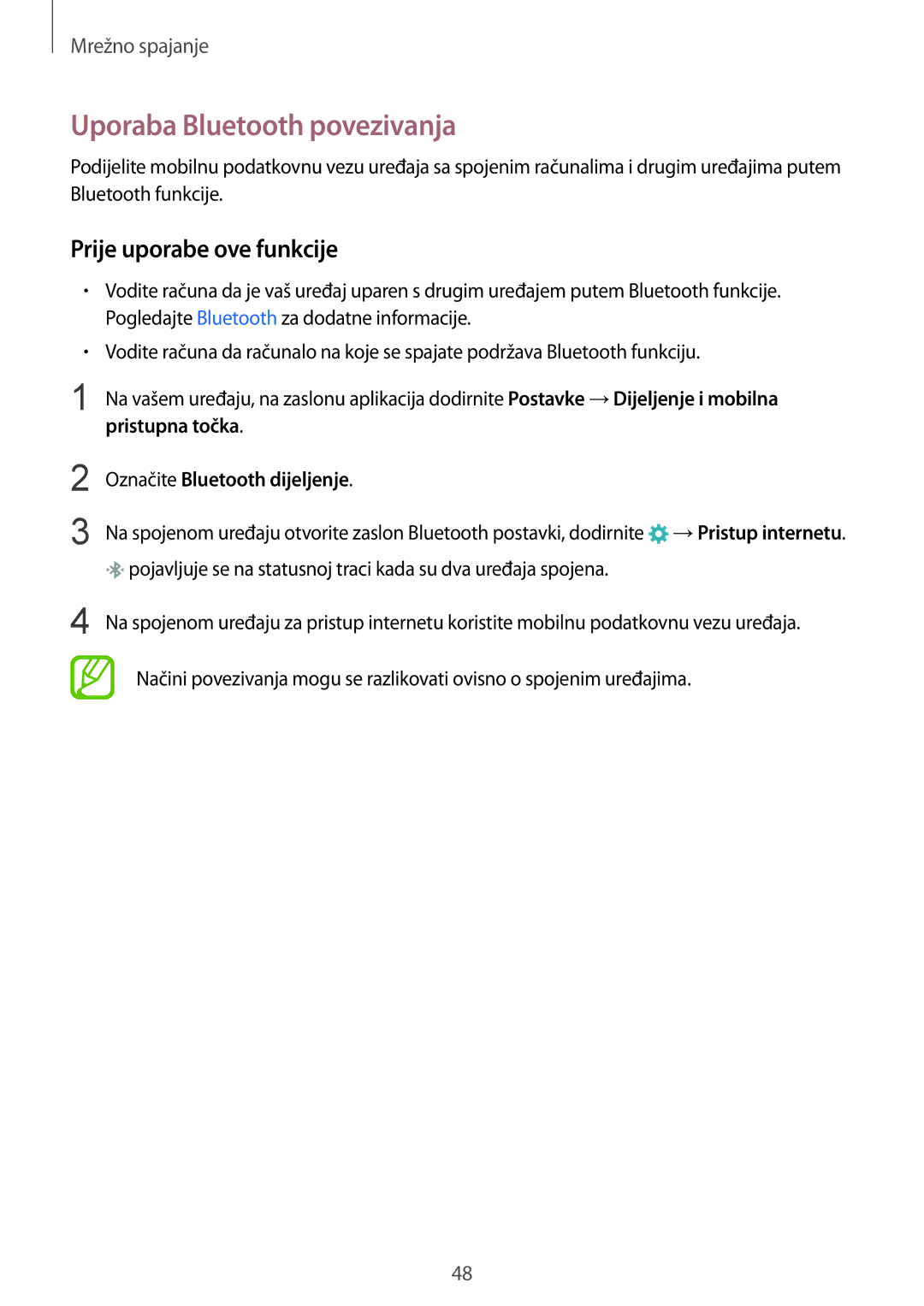 Samsung SM-G901FZKAVIP manual Uporaba Bluetooth povezivanja, Označite Bluetooth dijeljenje 