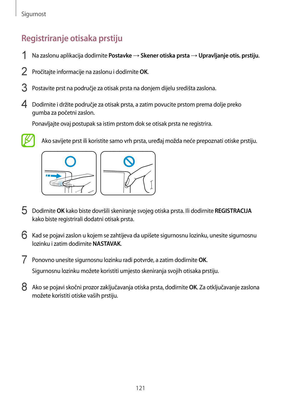 Samsung SM-G901FZKAVIP manual Registriranje otisaka prstiju, Kako biste registrirali dodatni otisak prsta 