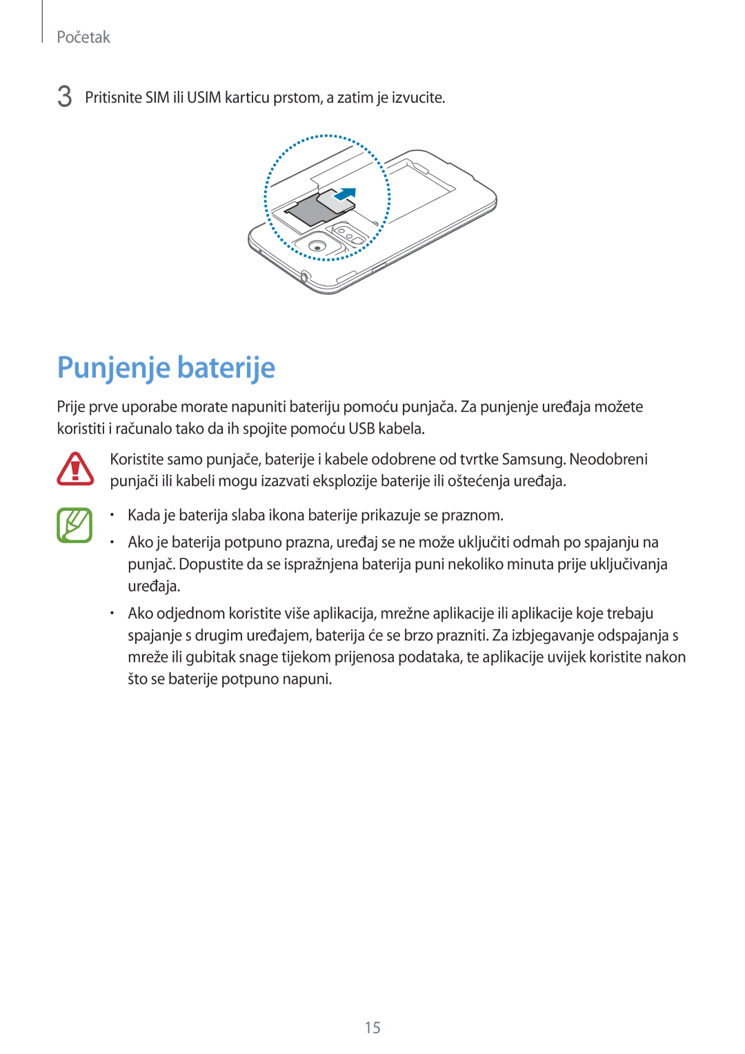 Samsung SM-G901FZKAVIP manual Punjenje baterije 