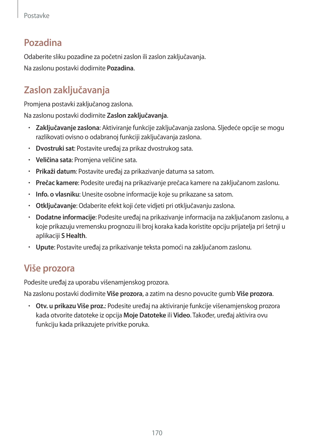 Samsung SM-G901FZKAVIP manual Pozadina, Zaslon zaključavanja, Više prozora 