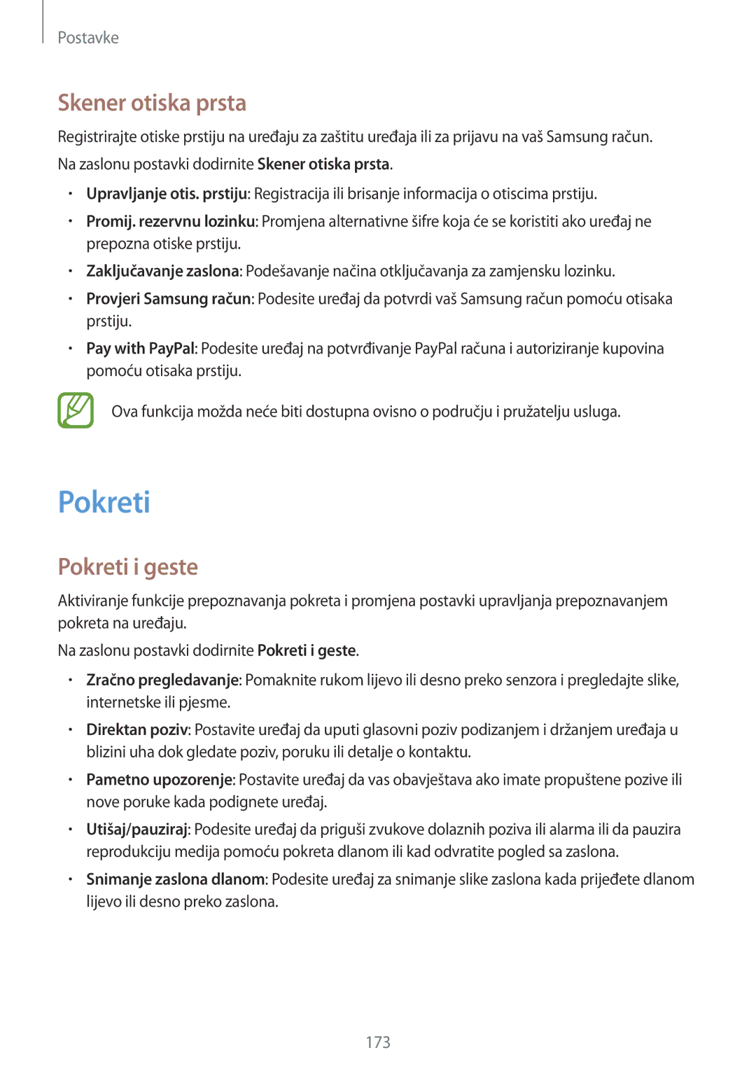 Samsung SM-G901FZKAVIP manual Skener otiska prsta, Pokreti i geste 