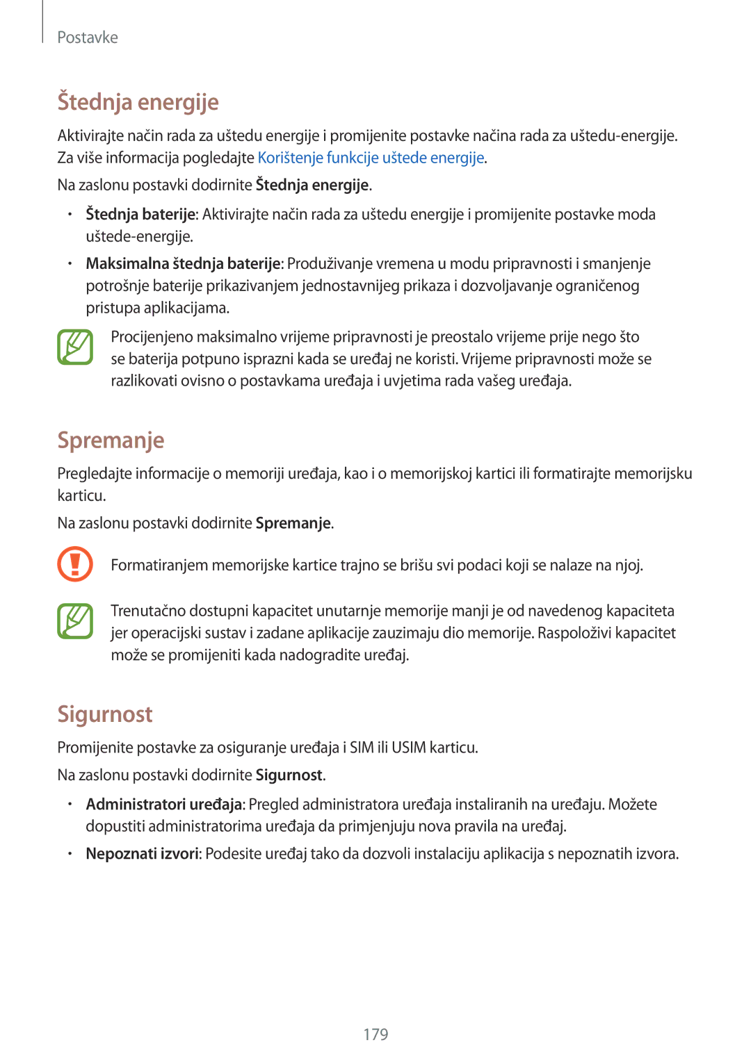 Samsung SM-G901FZKAVIP manual Štednja energije, Spremanje, Sigurnost 